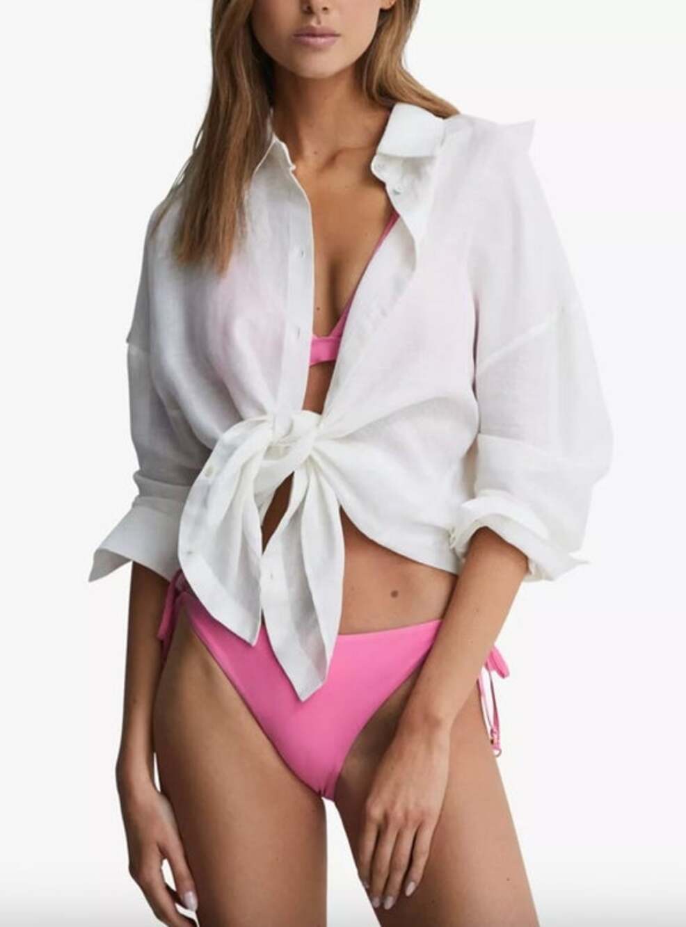 REISS Ripley Side Tie Bikini Bottom Size 4 NEW Bright Pink Swimwear Swimsuit